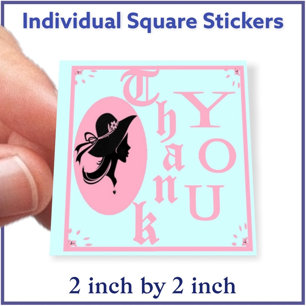 100 (2x2 Inch) Square Stickers, Vintage Lady, Full Color, High Gloss, Thank You